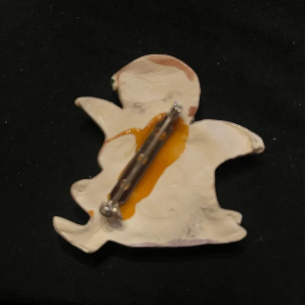 Handpainted Ceramic Angel Cherub Brooch